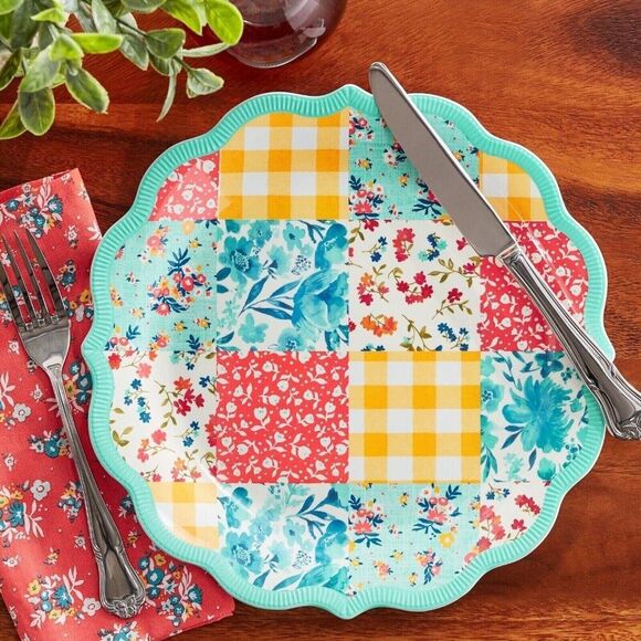 Pioneer Woman Patchwork Medley Melamine Dinner Plate Multicolor 10.7-in BPA Free - Picture 2 of 3